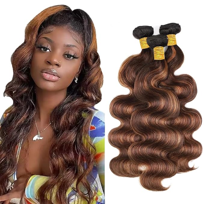 Highlight Human Hair Bundles Light Brown Body Wave Bundle 24 26 28 Inch Brazilian Color 30 Human Hair Extensions P4 30 Body Wave 3 Bundles