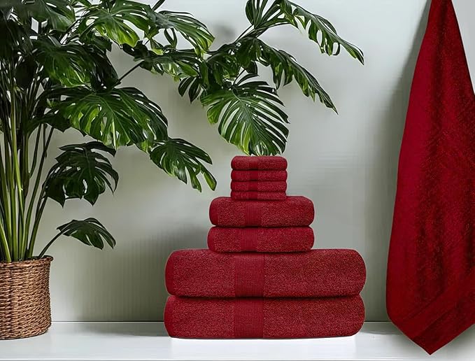 Softolle Luxury 8 Piece Towel Set, 2 Bath Towels 2 Hand Towels 4 Washcloths, Towels for Bathroom, Home, Spa & Gym - Highly Absorbent (Burgundy)
