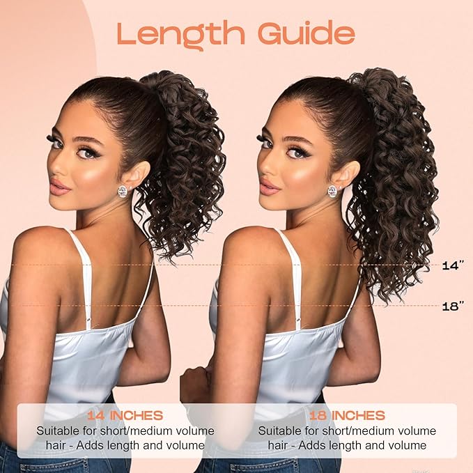 SEIKEA Ponytail Extension, 18" Claw Clip Ponytail Extension Wavy Curly Jaw Clip in Ponytail Hair Extensions Fluffy Natural Soft Fake Pony Tails Synthetic Hairpiece Chocolate Brown/Caramel Blonde