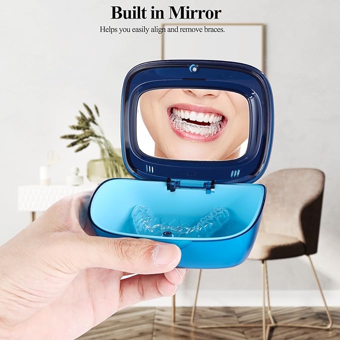 Double Layer Retainer Case,Aligner Case With Mirror, Retainer Holder With Remover Tool And Cleaning Brush With Vent Holes Compatible With Aligner Case, Retainer Case,Orthodontic Supplies Case