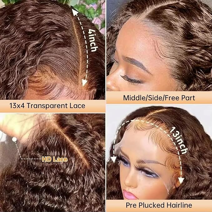 13x4 Chocolate Brown Lace Front Wigs Human Hair 12 Inch HD 4# Colored Kinky Curly Bob Dark Brown Wig Human Hair Pre Plucked for Black Women 150% Density