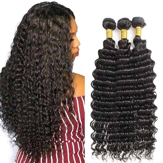 24 26 28 inch Wet and Wavy Bundles Human Hair Deep Wave Bundle Deep Wave Human Hair 3 Bundles Natural Black Color 300g