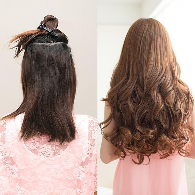REECHO 16" 1-Pack 3/4 Full Head Curly Wavy Clips in on Synthetic Hair Extensions HE008 Hairpieces for Women 5 Clips 3.9 Oz per Piece - Wine Red