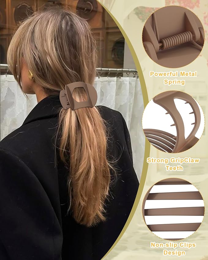 6 PCS French Flat Hair Clips for Women 2 Styles Large Matte Flat Claw Clips Strong Hold No-Slip French Hair Barrettes for Thick Thin Hair(Multicolor 2)