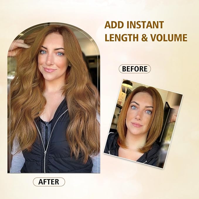Clip in Hair Extensions for Women 20 Inch Copper Red Hair Extension Long Wavy Hair Extension Thick Hairpieces Long Clip in Hair Extensions(20INCH, 30/44B)