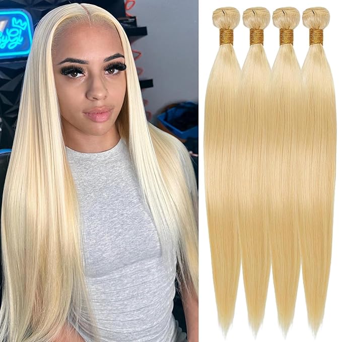 613 Bundles Human Hair 4 Bundles Blonde Straight 20 22 24 26Inch 16A Grade Brazilian Virgin Human Hair Weave Hair Extensions For Women