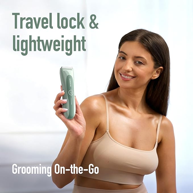 BAREWlZE Bikini Trimmer for Women, Pubic Hair Trimmer | LED Light, IPX7 Waterproof, USB-C Rechargeable, Replaceable Ceramic Blade | Electric Razors for Women, Electric Body Hair Shaver (Mint Oasis)