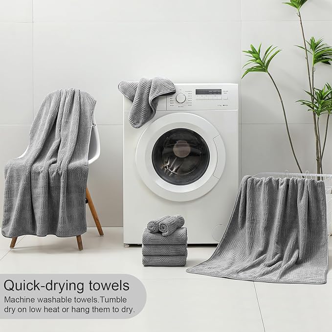8 Piece Bath Towel Set-2 Oversized Bath Sheets(35"x70"),2 Hand Towels,4 Washcloths-Extra Large Microfiber Towel Sets,Less Lint Highly Absorbent & Quick Dry Bath Towels for Bathroom Gym Pool,Grey