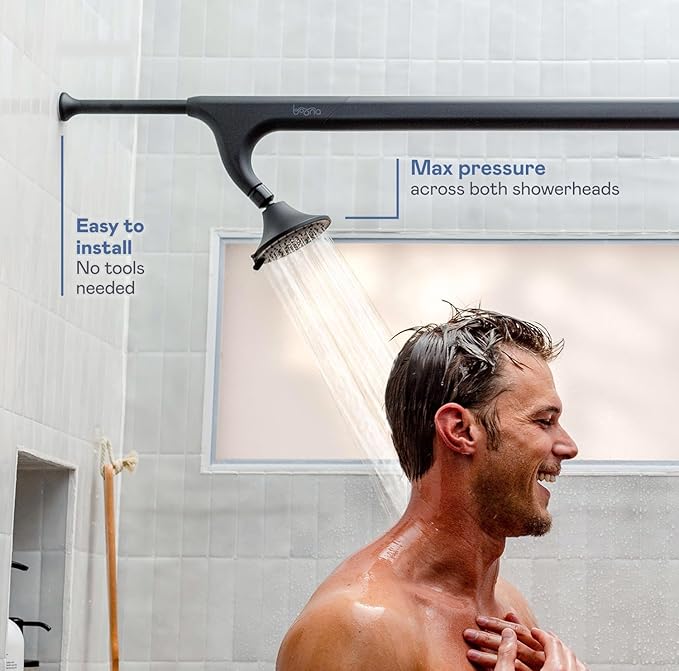 BOONA - The Original Tandem Shower | As Seen On Shark Tank | Double Shower Head for Couples, High Pressure Dual Shower Heads (One Showerhead, Midnight Black)