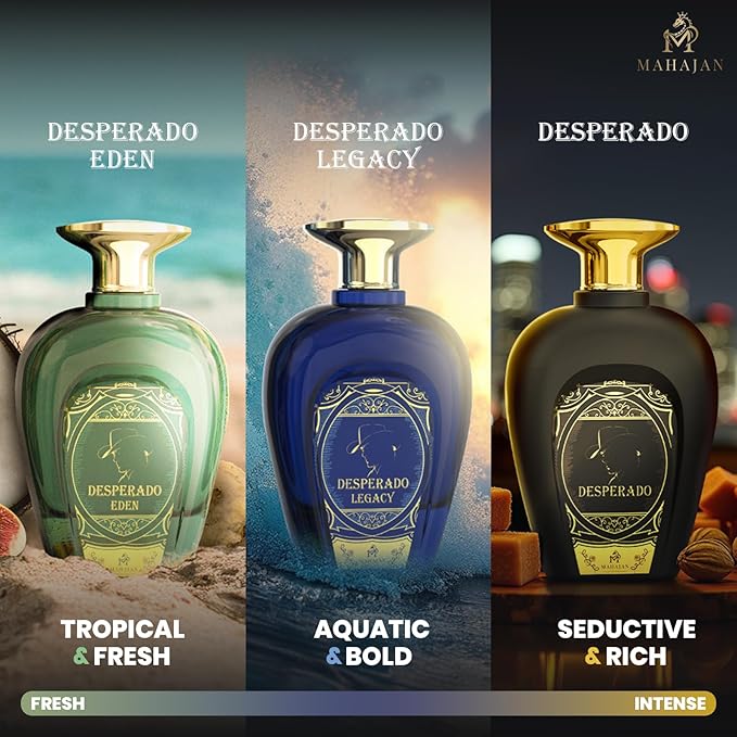 Mahajan Desperado Eau de Parfum - Powerful & Seductive Men’s Cologne - Spicy, Woody, & Sweet Fragrance for Day & Night - Long-Lasting Luxury Perfume for Men (3.4 oz)