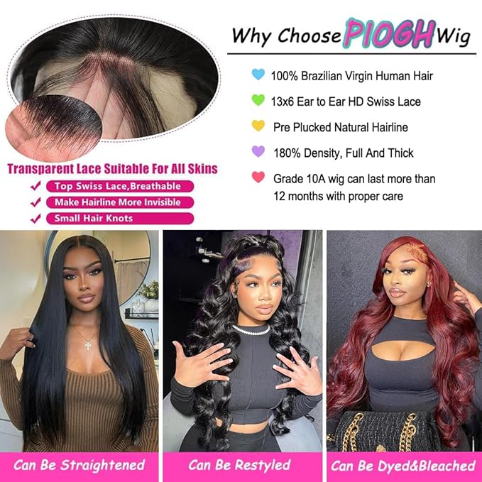 30 Inch 13x6 Body Wave Lace Front Wigs Human Hair Pre Plucked Glueless Wigs Human Hair 180% Density Brazilian Virgin Body Wave Lace Front Wig 13x6 HD Frontal Wigs for Women