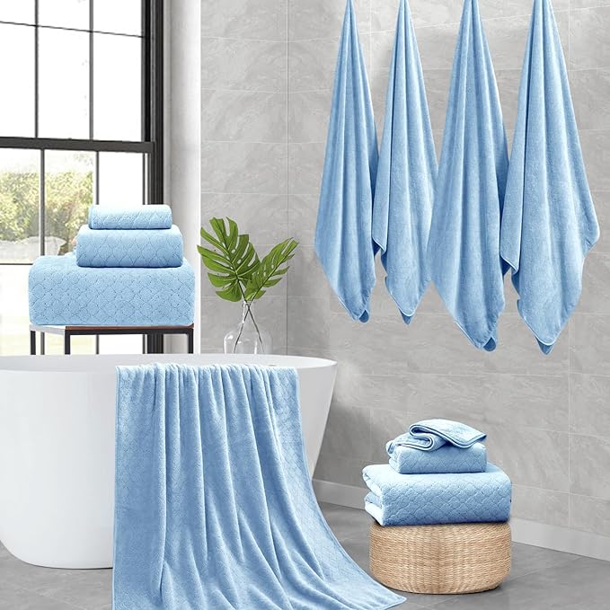 Ycosy Extra Large Bath Towels Set 35x70 Inches - Blue Luxury 600 GSM Oversized Bath Sheet Towel,Ultra Soft Microfiber - Quick Dry,Highly Absorbent Shower Towels Spa Hotel Bathroom Towel Set (4-Pack)