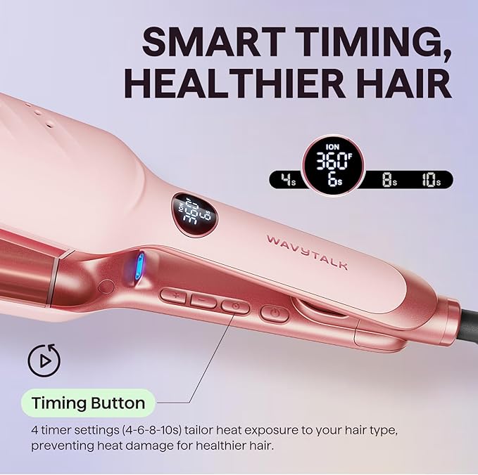 Wavytalk Power Wave Hair Crimper, Curling Iron Waver for Women, Beach Waves Curling Wand, Ventilation Design for Less Damage, Ionic Reduces Frizz, Effortless-Curler, Dual Voltage Crimping Iron, Pink