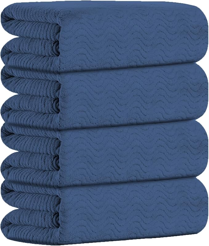 Bathroom Towels Set of 4, 35x70inch Oversized Bath Towels Extra Large Microfiber Shower Towels Textured Ultra Soft Absorbent Towels Quick Dry Towel Bath Sheets for Bathroom Hotel Spa Navy Blue