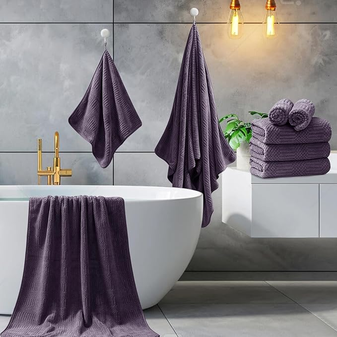 Ycosy 4 Pack Extra Large Microfiber Bath Towels Set,35x70 inches,600GSM,Less Lint Highly Absorbent Super Soft & Quick Dry,Oversized Bath Towels,Perfect for Bathroom Gym Pool,Dark Purple