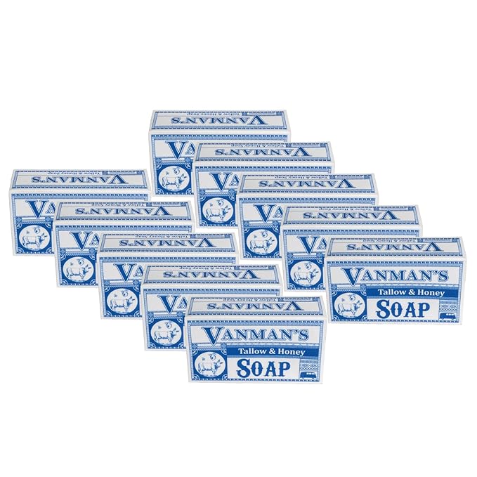 VanMan Beef Tallow and Honey Bar Soap – Pure Grass-Fed Beef Tallow for Skin with Vanilla Oil, Raw Honey & Distilled Water, Hydrating & Nourishing, Vanilla Scent, Clean Ingredients, 3.8oz - 10 Pack