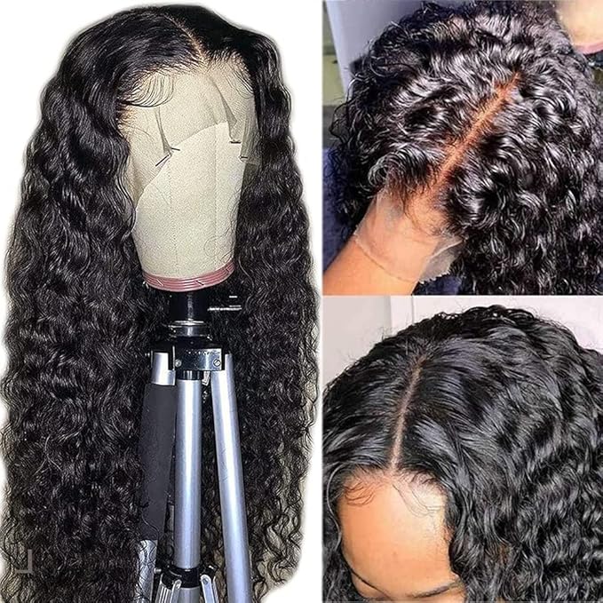 Deep Curly Lace Frontal Wig Human Hair Pre Plucked 13x4 Deep Wave Wigs Human Hair 150% Density Glueless Lace Front Wigs For Black Women (13x4 Deep Wave Wig, 26 Inch)