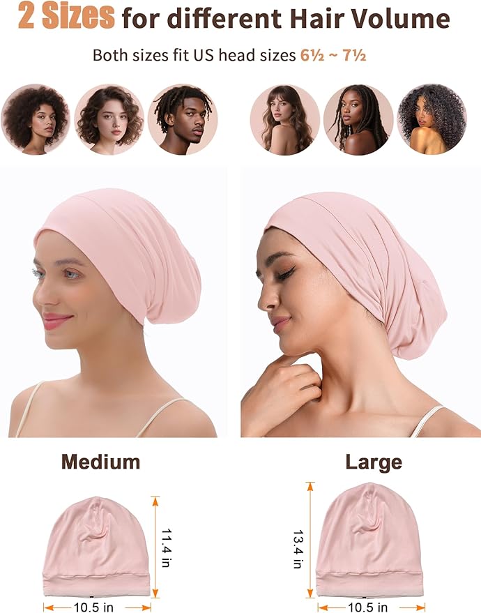 Satin Lined Bonnet for Sleeping Women Men - Adjustable Sleep Cap, Slouchy Beanie Hair Wrap for Curly Braid Locs