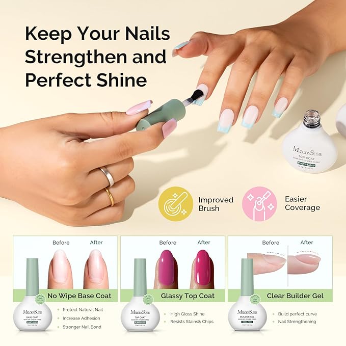 MelodySusie Gel Nail Kit with P-ART06G Cordless UV Lamp Rechargeable Portable LED UV Light with Smart Sensor Plant Based HEMA Free Nails Polish with No Wipe Top Coat Base Builder Gel Gift for Women