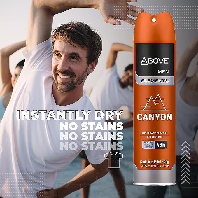 ABOVE Canyon - 48 Hours Antiperspirant Deodorant for Men - Notes of Bergamot, Lemon and Apricot - Dry Spray Protects Against Sweat and Body Odor - Stain and Cruelty Free - 3.17 oz