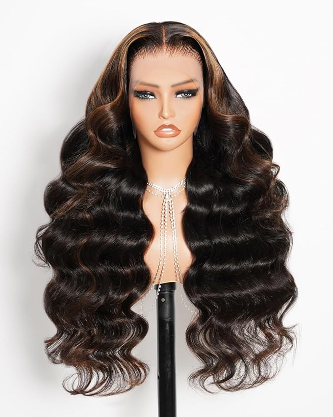 Megalook 13x4 Lace Front Wigs Human Hair Ombre Body Wave Lace Front Wig Preplucked Hairline Prebleached Knots for Women Highlight Frontal Wig 210 Density HD Lace Wigs Human Hair 22 Inch 1B/30
