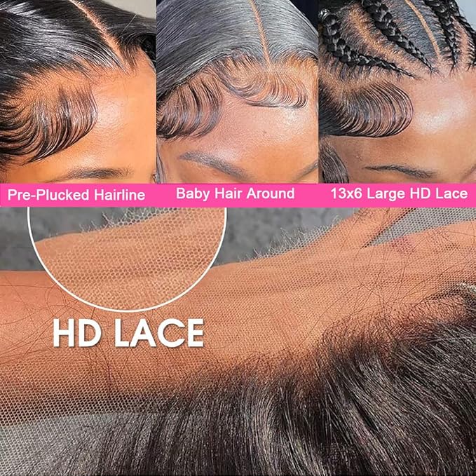 36 Inch 13x6 Deep Wave Lace Front Wigs Human Hair Wigs for Women 200 Density HD Transparent Deep Curly Lace Frontal Wigs Human Hair Pre Plucked with Baby Hair Natural Color