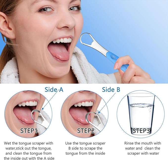 4 Pcs Tongue Scraper Cleaner Adults and Kids Stainless Steel Tongue Brush Metal Scraper Reduce Bad Breath with Travel Cases for Men Women Oral Mouth(Purple, Orange, Blue and Green)
