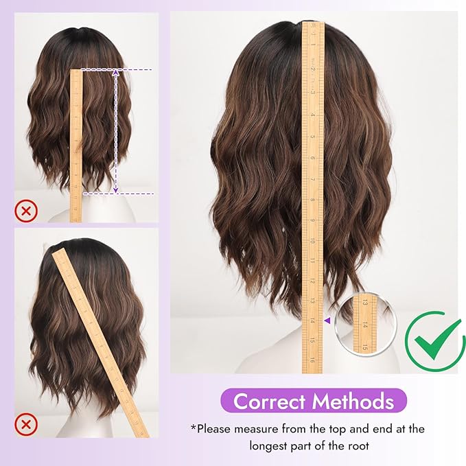 Dark Brown Mixed Blonde Short Wavy Wig for Women Lace Hairline Bob Style Synthetic Heat Resistant - Natural Appearance for Everyday Hairstyle 14 Inch
