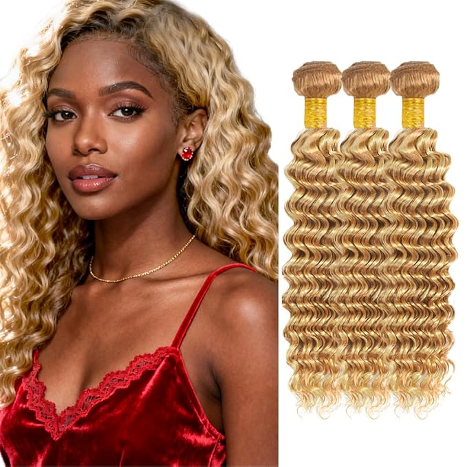 613 Bundles Human Hair Blonde Deep Wave Bundles P27613 Human Hair Bundle 20 22 24 inch Two Tone 613 and 27 Bundle 150g