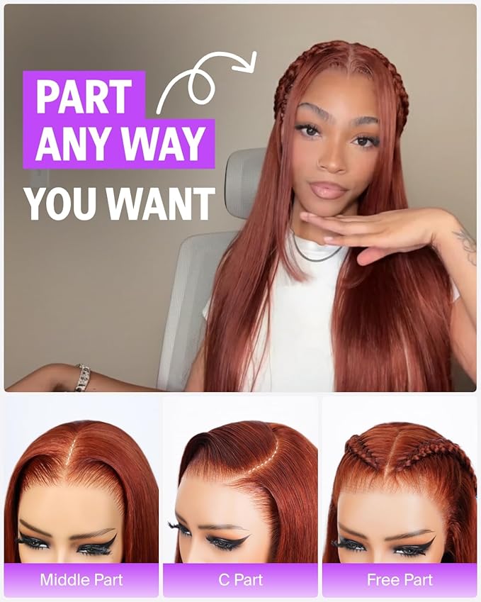 13x6 Reddish Brown Lace Front Wigs Human Hair Pre Plucked Glueless Drawstring Straight Wigs Human Hair 220% Density Upgrade Ear-to-Ear HD Lace Front Wig 20 Inch