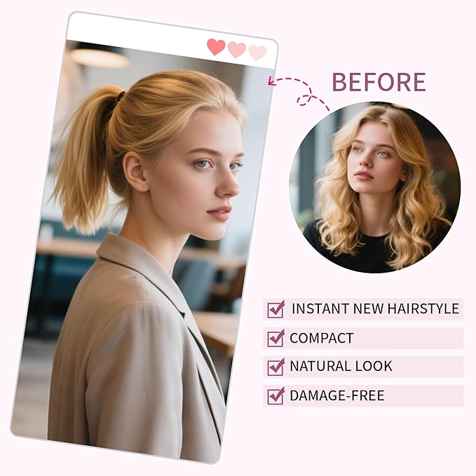 Ponytail Hair Extensions, 12 Inch Claw Clip Ponytail Hair Extensions for Women, Chin Clip Wigs, Soft Synthetic Wigs-Light Sandy Blondewith Dark Root