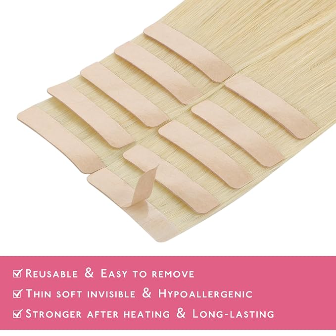 WENNALIFE Tape in Hair Extensions Human HairTape in Extensions, 10pcs 25g 16 inch Remy Invisible Tape Ins Straight Colored