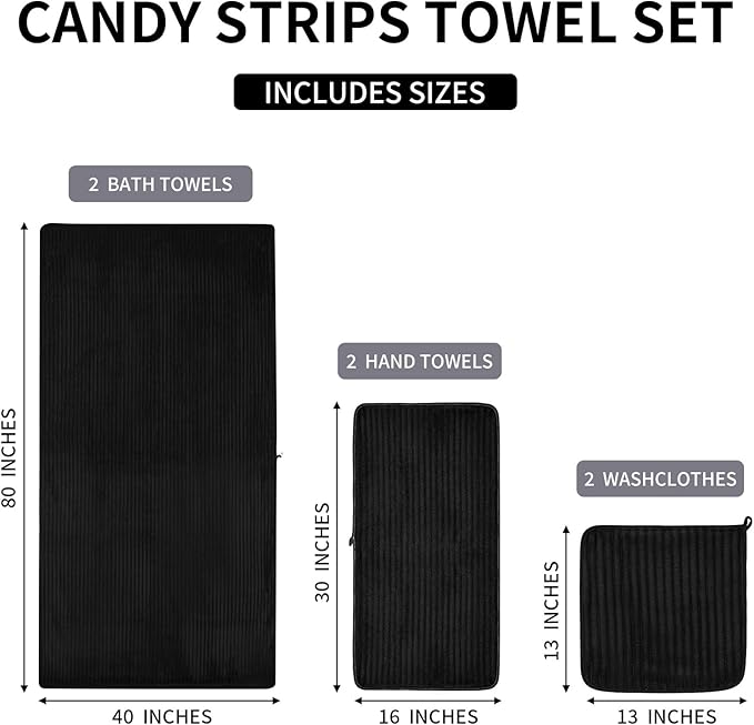 Extra Large Bath Towel Set of 6 (40"x80"),Oversized Bath Sheet Super Soft Highly Absorbent Microfibers Quick Dry Luxury Shower Towel for Bathroom Spa Gym Hotel Yoga (Black, 6Piece)