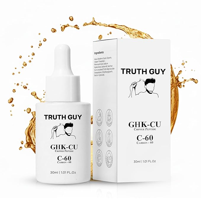 Truth Guy GHK-CU Anti-Aging Copper Peptide Serum for Skin & Hair Growth, with Carbon-60 for Fuller Hair, Beard and Lashes - Boost Hair Growth & Reduce Aging Effect – One Month Supply for Men and Women