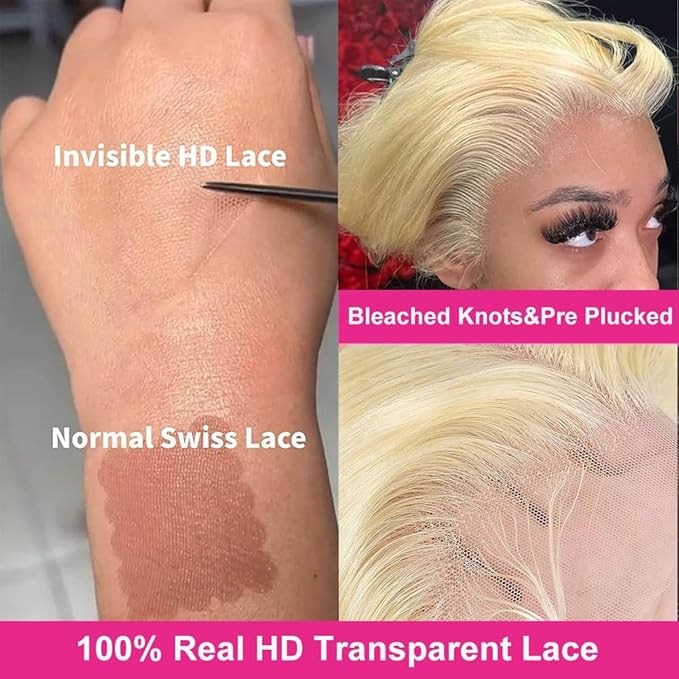 34 Inch 613 13x6 Lace Front Wig Human Hair 250% Density Blonde Lace Front Wigs Human Hair Pre Plucked 613 HD Lace Frontal Wig Natural Hairline