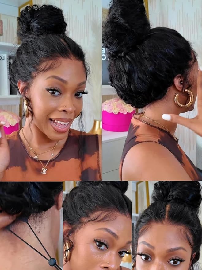Julia Hair Water Wave 7x5 Bye Bye Knots Glueless Wig with Baby Hair HD Lace Pre Everything with Drawstring Wigs Human Hair Pre Plucked Pre Cut Bleached Knots Put on and Go Natural Hairline 20 Inch