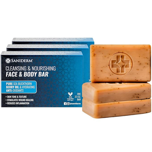 Saniderm Face & Body Bar, Cleansing Soap with Citrus Scent (3 Bars) – Hydrates and Heals Tattoos With Nourishing Sea Buckthorn Oil + Omega 7
