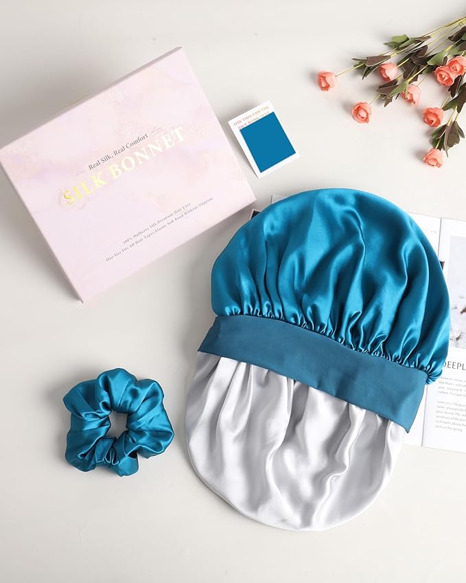 Mulberry Silk Bonnet Sleeping Women Curly Hair Bonnets Tie Band Double Layer Reversible Sleep Bonnet Silk Hair Wrap Sleep Cap
