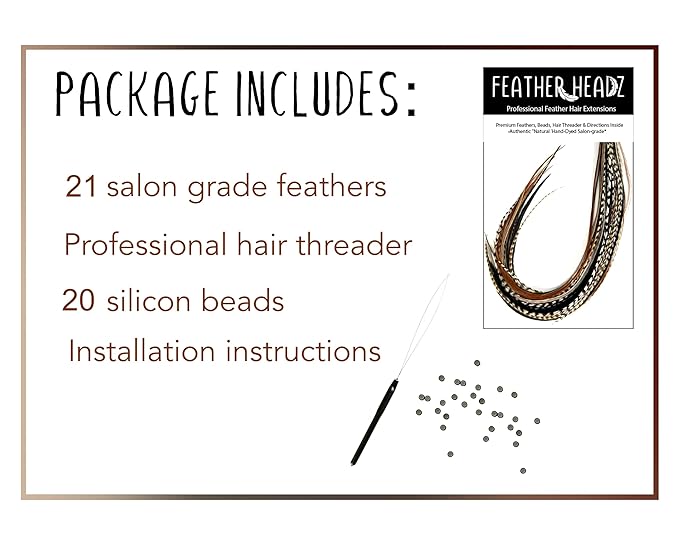 21 Natural Color Hair Extensions – 9”–14” Long – DIY Rooster Kit with 20 Micro-Link Beads – 100% Real Feathers – Eye-Catching Boho Style