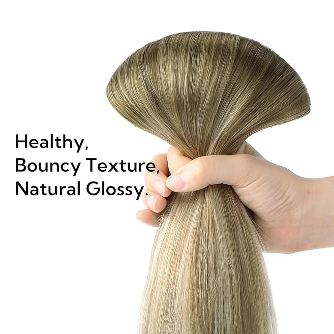 HOTBANANA Real Human Hair Clip in Hair Extensions, 5Pcs 70g 16 Inch Ombre Walnut Brown to Ash Brown and Bleach Blonde Straight Remy Clip in Extensions