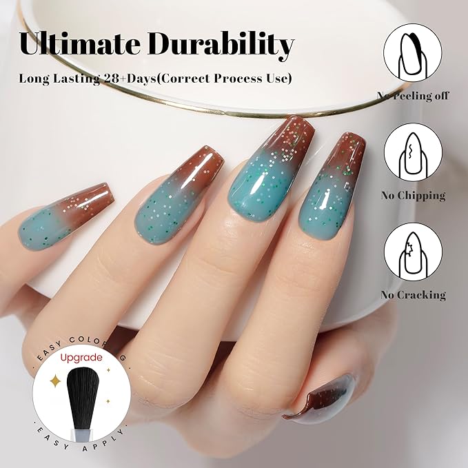 YTD Likomey Color Changing Gel Nail Polish,15ml Turquoise To Brown Shimmer Glitter Mood Temperature Change Colors UV Nail Gel,Fall Winter Thermal Ombre Manicure Varnish,WB430