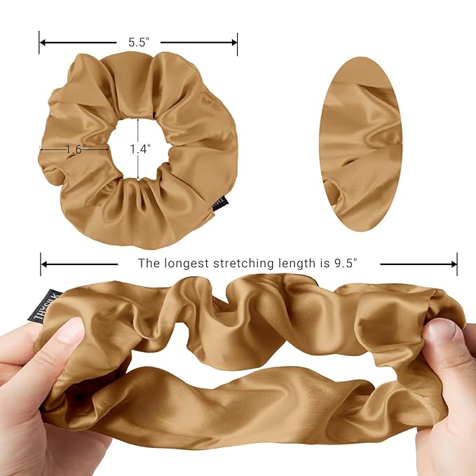 THXSILK Hair Silk Scrunchie for Women's Thick Hair, Metallic Gold, Scrunchie Style, 1 Count