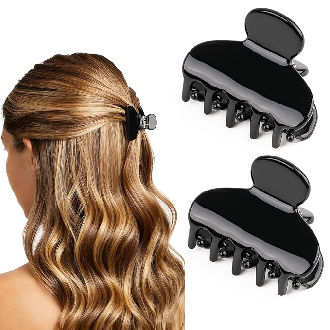MAORULU 2 Pack Mini Acetate Hair Claw Clips – 1.6 Inch Small Durable Hair Clips for Women & Girls, Strong Hold Mini Jaw Clips for Bangs & Half Up Hairstyles (Black)