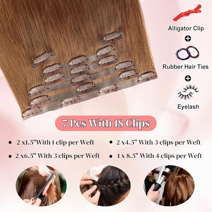 Seamless Clip in Hair Extensions Real Human Hair For Women 125g 20 Inch Dark Blonde and Light Blonde Balayage Invisible PU Skin Weft Remy Human Hair Extensions clip ins 7Pcs 18 Clips
