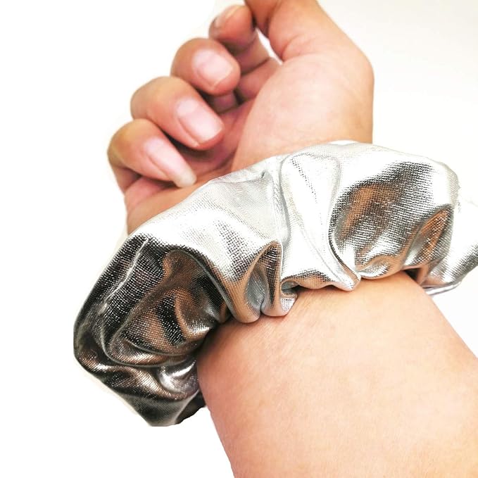 4 Pack Hair Elastics Scrunchies waterproof Faux Leather Scrunchy Bobbles Soft Elegant Elastic Hair Bands Hair Ties stage performance (Silver)