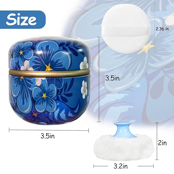 Powder Puff and Powder Container for Body Dusting Powder Case with Puff for Baby and Women,Loose Powder Containers with Puff for Travel (Blue Season1.0)