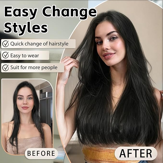 Natural Black Straight Hair Extension Clips 18 Inch Long Invisible Thick Synthetic Clip in Extensions 5PCS Soft and Easy Installation Hairpieces for Women Girls Weddings Party Daily Use 6.5 Oz