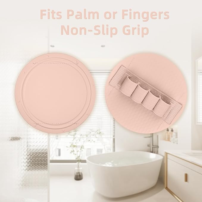 3-Pack Bath Scrubber Kit: 2 Silicone Exfoliating Pats & Double-Sided Long Handle Back Scrubber Bath Puff for Deep Cleansing. (Pink & Black & Pink)
