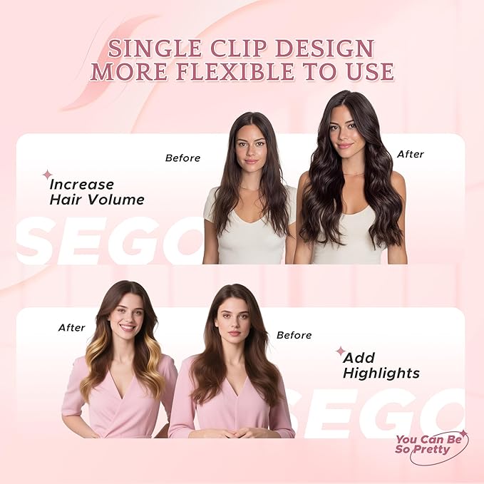 SEGO Clip In Short Hair Extensions Real Human Hair Single 6 Pcs Individual Clip Ins Highlight Remy Balayage Straight Soft Seamless Hairpieces for Women -12 Inch #18P613 Ash Blonde&Bleach Blonde