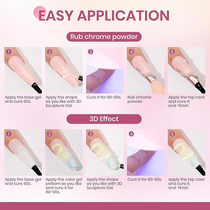 MIZHSE 3D Nail Gel, 2 Pcs 15g 3D Sculpting Gel for Nail Art, No Wipe Clear and Milky White Molding Gels for Nails Decoration Manicure Charms Home DIY